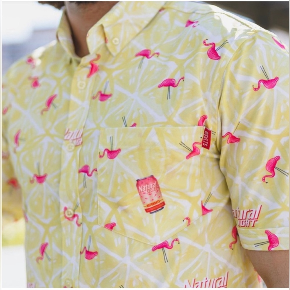 RSVLTS Natural Light Men’s Kunuflex Naturdays Flamingos Shirt Size Small